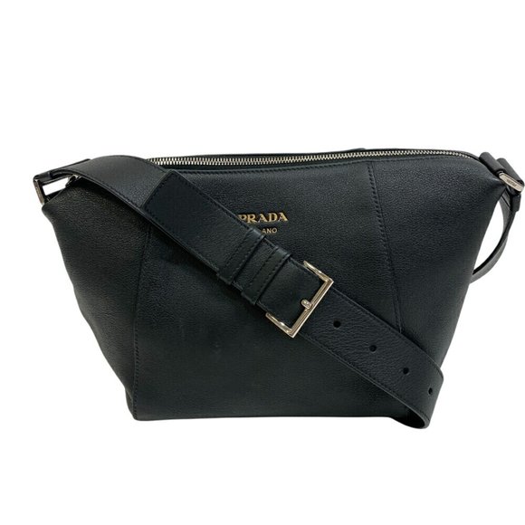PRADA 2VH178 Embossed Men's Leather Line Shoulder Bag, Black, Men's, Z0013180 - Picture 1 of 10